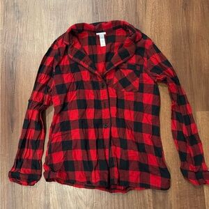 Red and Black Plaid Button-Up Shirt